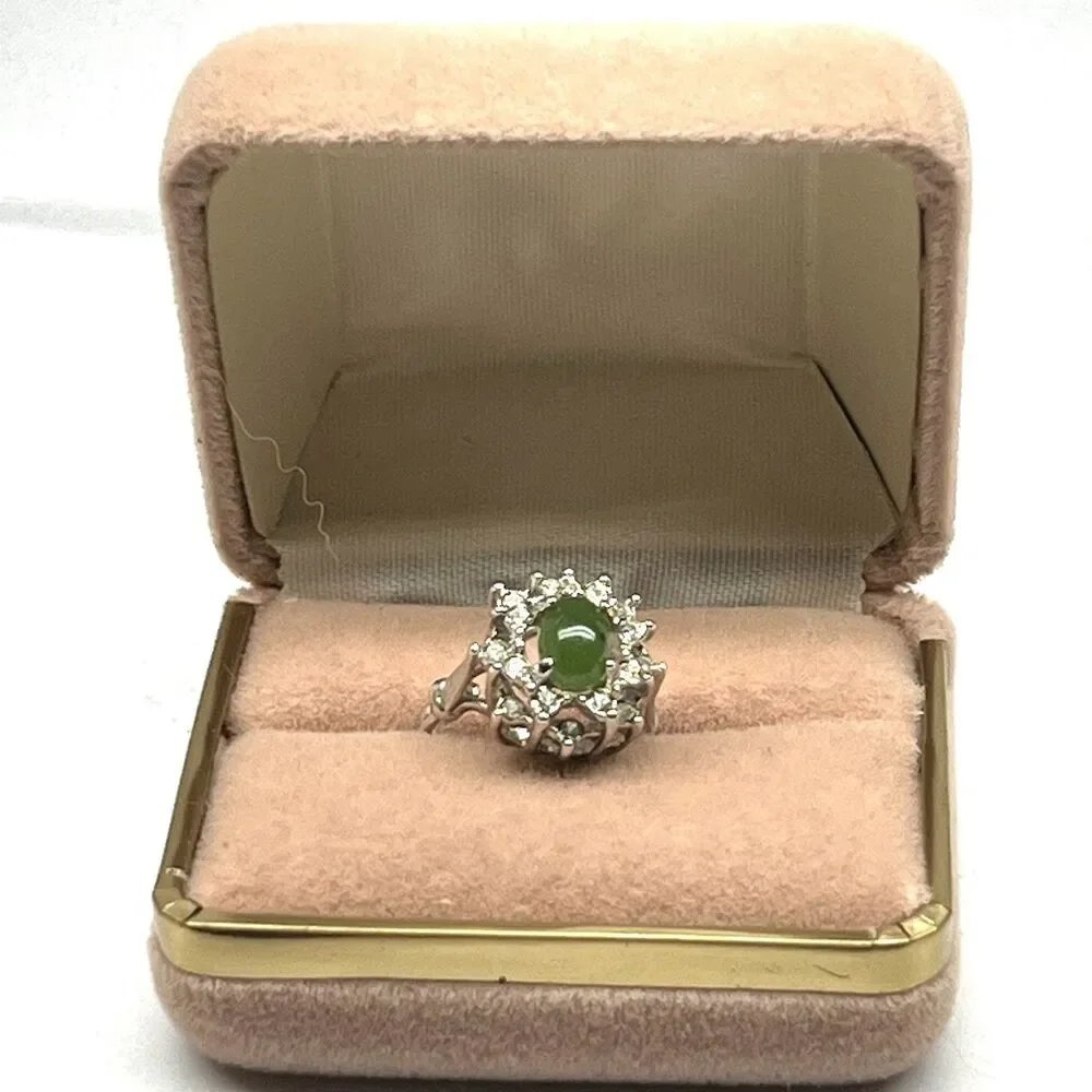 Vintage Silver Tone Jade Rhinestone Ring Size 6.25 Uncas